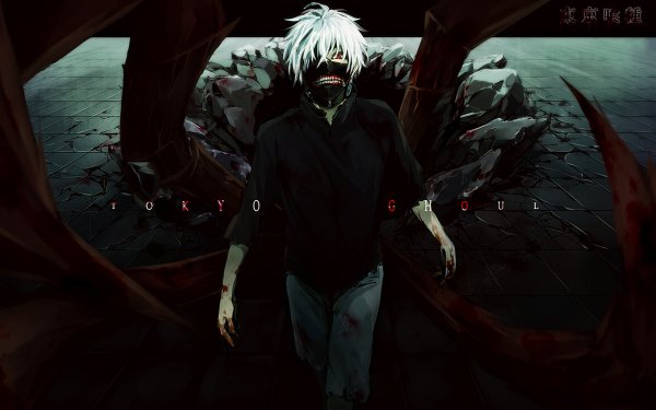 Anime Tokyo Ghoul Ken Kaneki Kagune White Hair Red Eyes Mask Zipper Blood HD Wallpaper | Background Image