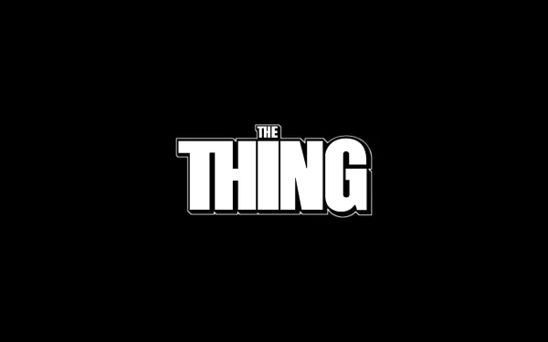 The Thing (1982) movie logo displayed in bold white text on a black background, designed as an HD PC desktop wallpaper and background.