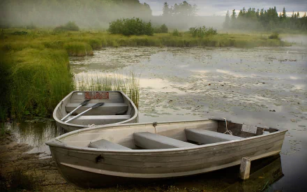 row boat fog lake vehicle boat HD Desktop Wallpaper | Background Image