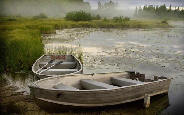 row boat fog lake vehicle boat HD Desktop Wallpaper | Background Image