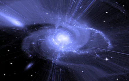 A mesmerizing HD wallpaper featuring a vibrant blue galaxy, capturing the essence of sci-fi with swirling stars and the powerful allure of a black hole in the cosmos.