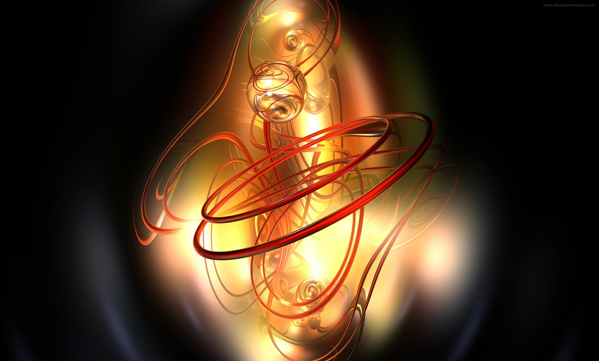 3D artistic abstract design with swirling glowing rings and light effects, rendered in high definition as a dynamic PC desktop wallpaper and background.