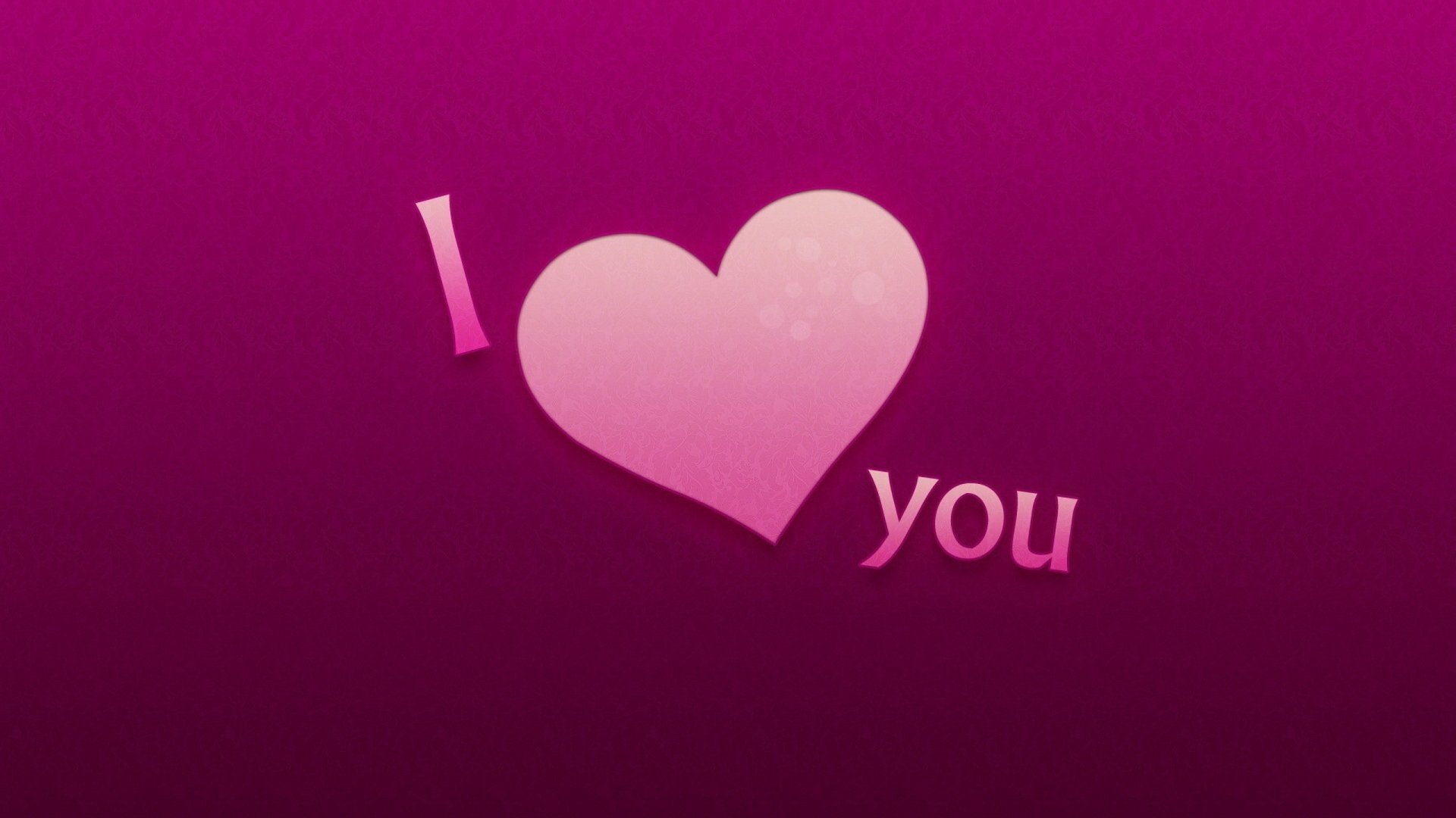 Artistic HD PC desktop wallpaper featuring a pink heart symbol and the words I love you on a deep magenta background, expressing love and affection.