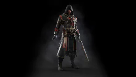 A high-definition wallpaper featuring Shay Cormac from Assassin's Creed: Rogue, showcasing his iconic hooded outfit and stance against a dark background.