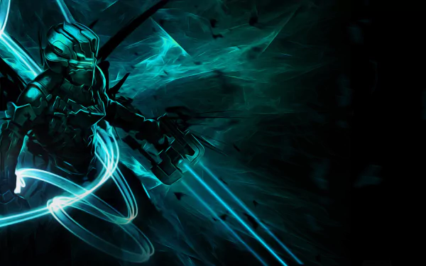 A striking HD PC wallpaper from the video game Dead Space, featuring a character enveloped in dynamic blue light and dark, atmospheric effects.