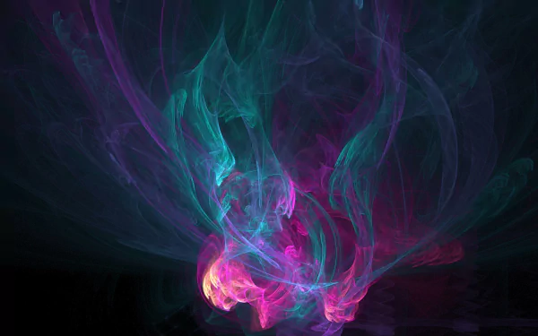 Abstract smoke tendrils in teal and magenta swirl over black — vivid HD PC desktop wallpaper and background.
