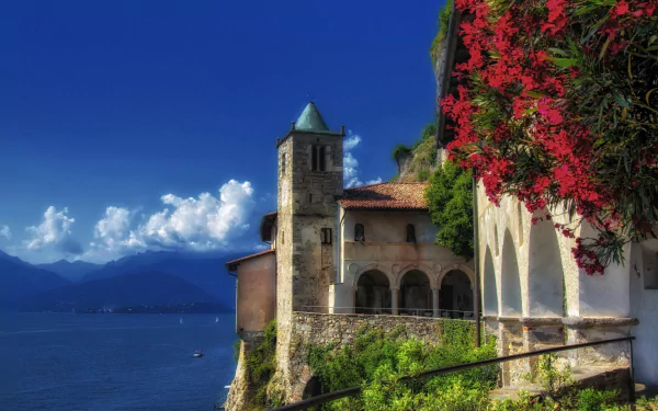 monastery lake Lombardy Italy mountain man made villa HD Desktop Wallpaper | Background Image