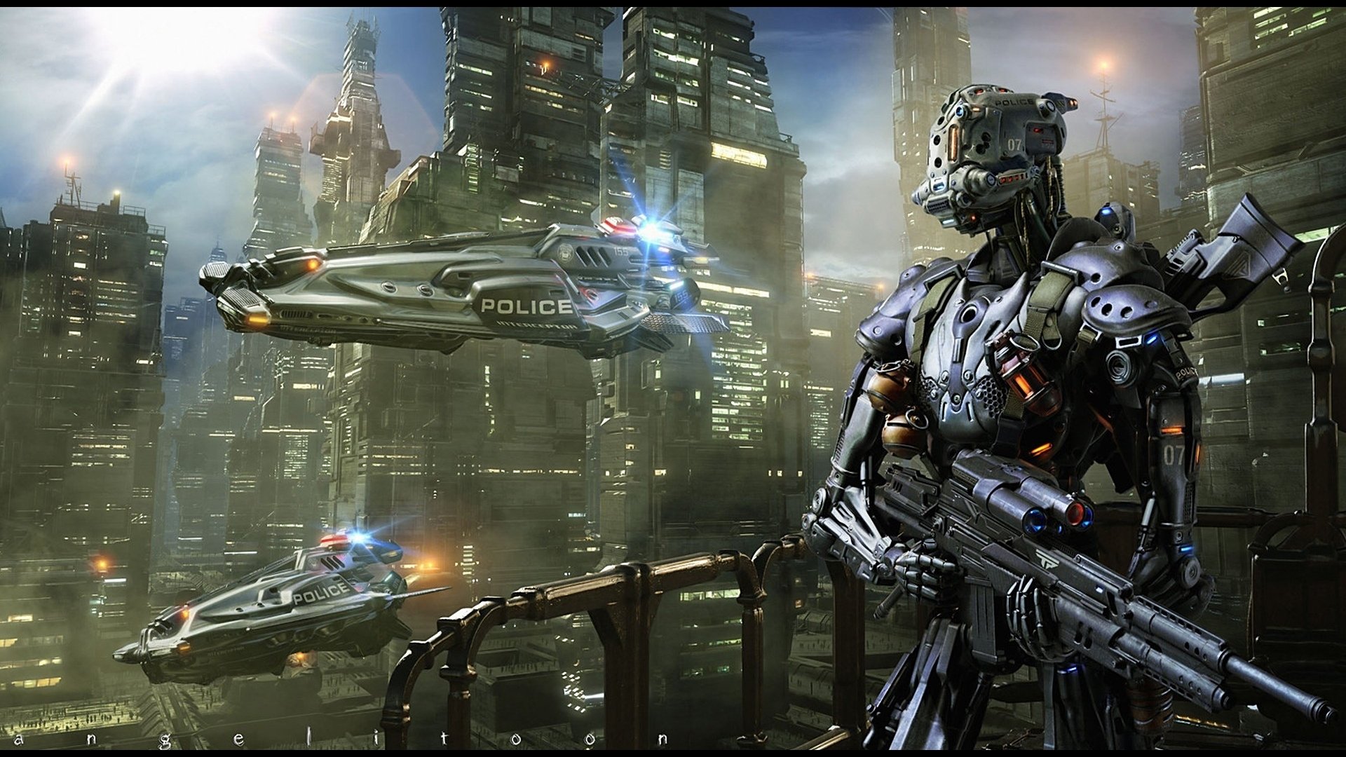 Sci-Fi Sentinel: High-Tech Robot HD Wallpaper by Angel Alonso