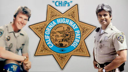 HD PC desktop wallpaper featuring the TV show CHiPs with the California Highway Patrol badge and two officers in uniform.
