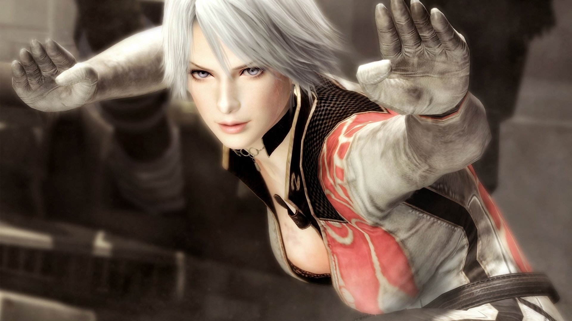 HD PC desktop wallpaper featuring a dynamic character from the video game Dead Or Alive 5 in an action pose.