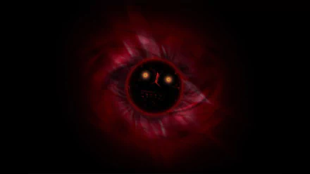 HD PC desktop wallpaper from the video game The Legend of Zelda: Majora's Mask — a dark red, smoky swirling eye with a black pupil revealing a menacing, glowing-eyed toothed face.