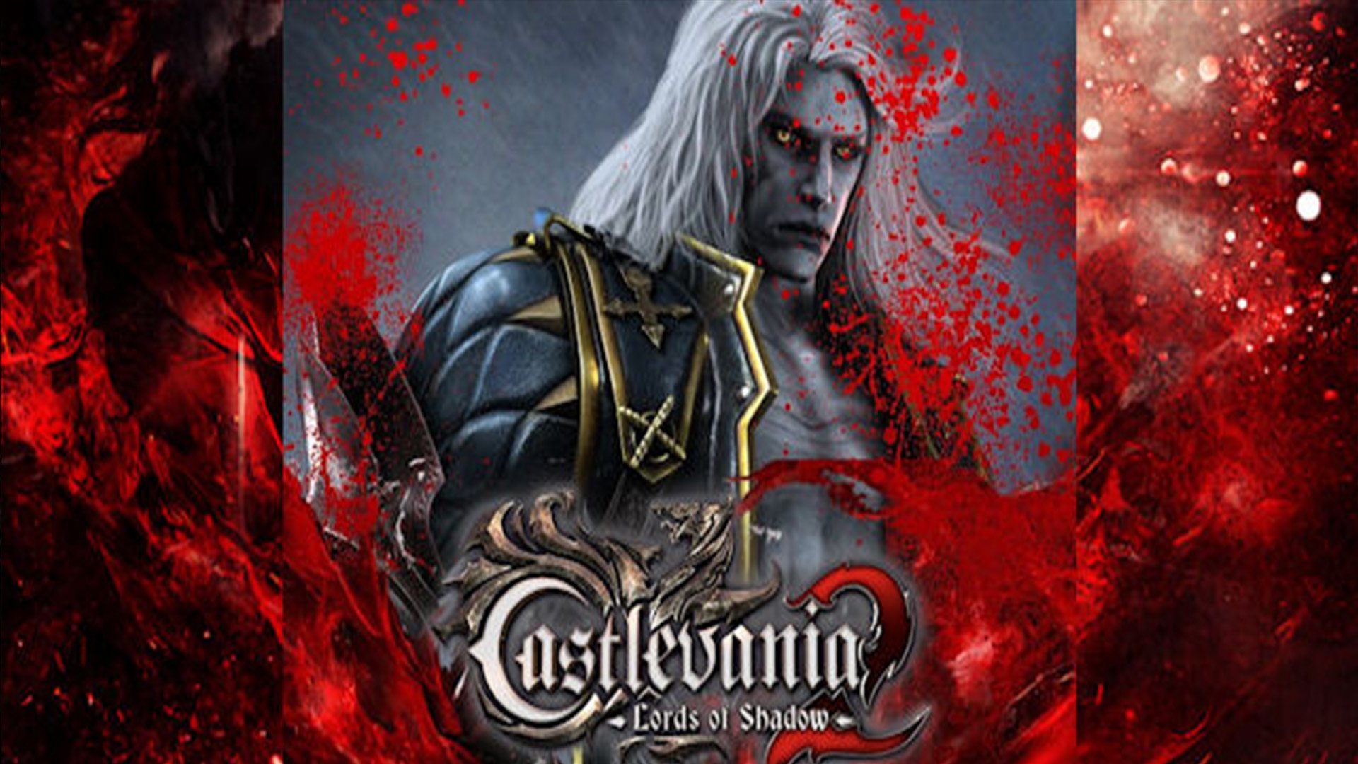 HD PC desktop wallpaper featuring a dark, detailed character from Castlevania: Lords of Shadow 2, surrounded by red and black tones with the game title prominently displayed.