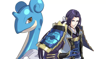 HD PC desktop wallpaper featuring a character and Lapras from the video game Pokémon: Conquest.