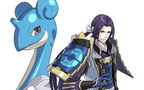HD PC desktop wallpaper featuring a character and Lapras from the video game Pokémon: Conquest.