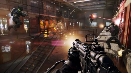High-definition wallpaper featuring intense action from Call of Duty: Advanced Warfare, showcasing characters engaging in combat within a futuristic environment.