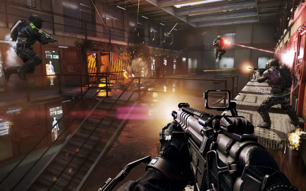High-definition wallpaper featuring intense action from Call of Duty: Advanced Warfare, showcasing characters engaging in combat within a futuristic environment.