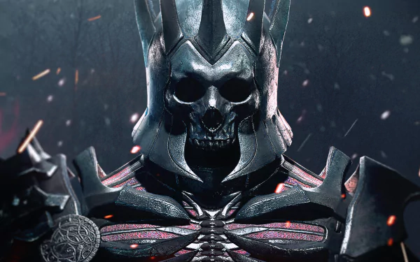 Eredin Bréacc Glas, the formidable antagonist from The Witcher 3: Wild Hunt, is depicted here in an intense, dramatic 8K Ultra HD wallpaper, showcasing his skeletal visage and imposing armor.
