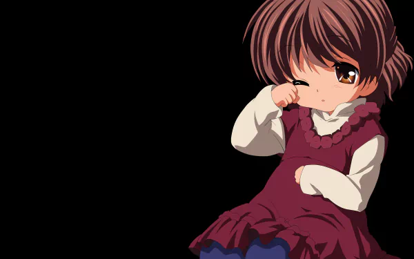 Ushio Okazaki from the anime Clannad, depicted in a touching moment, features vibrant colors against a dark background, presented as a 4K Ultra HD PC wallpaper.