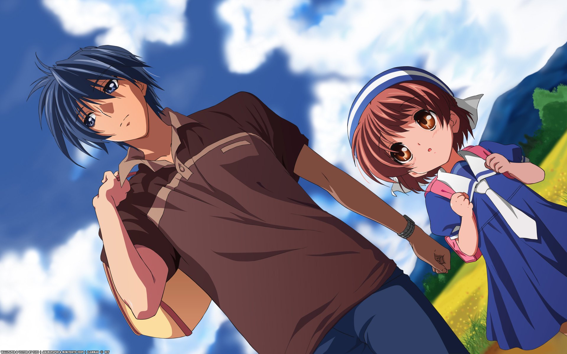 Clannad HD Wallpaper: Tomoya & Ushio Okazaki in a Bright Anime Scene ...