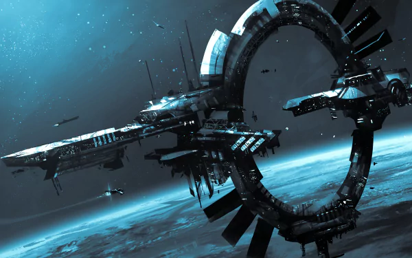 A stunning 4K Ultra HD wallpaper featuring an expansive space scene from the video game Star Citizen, showcasing a futuristic spacecraft and a celestial backdrop.