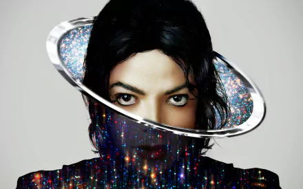 A striking HD wallpaper featuring Michael Jackson with a cosmic backdrop, showcasing a creative blend of music and art in vibrant colors and dynamic imagery.