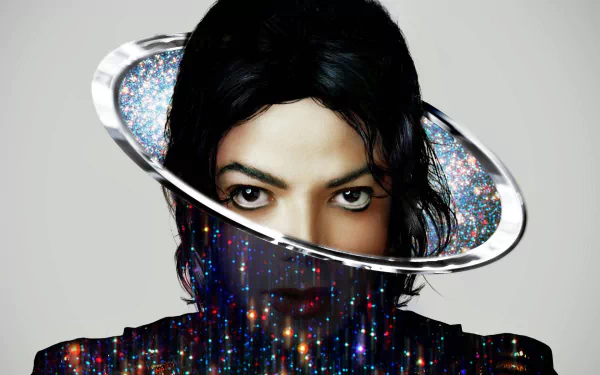 A striking HD wallpaper featuring Michael Jackson with a cosmic backdrop, showcasing a creative blend of music and art in vibrant colors and dynamic imagery.