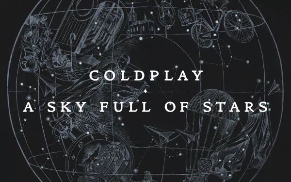 HD wallpaper featuring intricate celestial designs with the text Coldplay - A Sky Full of Stars, capturing the essence of the band's ethereal music theme.