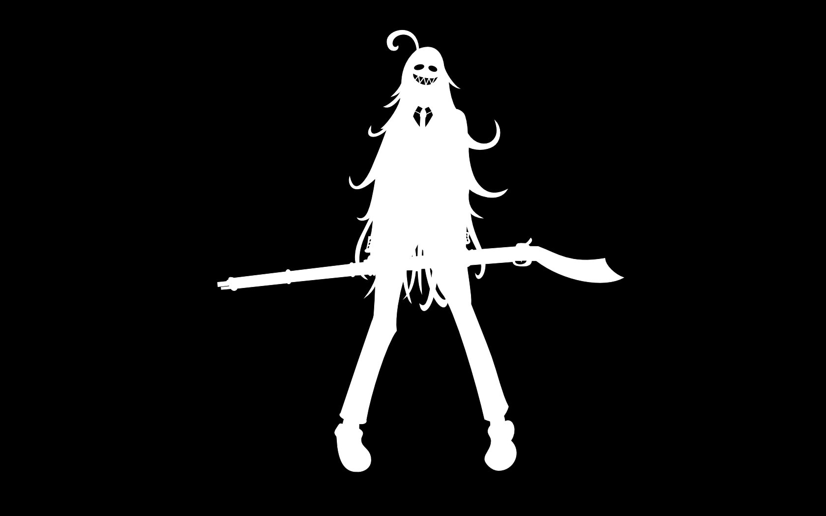 Silhouette of a character holding a large weapon from the anime Hellsing, designed as a high-definition PC desktop wallpaper with a stark black and white contrast.