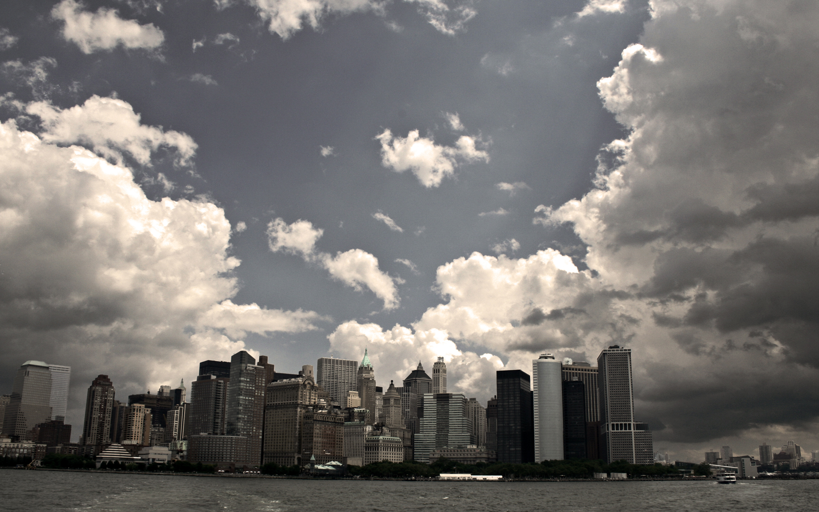 Looking across the Hudson River towards lower Manhattan cityscape