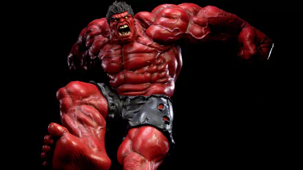 Bold Red Hulk bursts forward in this dynamic HD comic wallpaper, showcasing his immense power and iconic stature against a stark black background. Perfect for fans of superhero art.