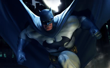 HD PC desktop wallpaper featuring Batman from DC Comics in action, styled in the DC Universe Online video game aesthetic.