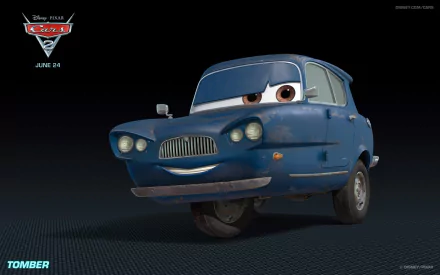 HD PC desktop wallpaper featuring Tomber, a character from the movie Cars 2, against a dark background with the film's logo and release date.