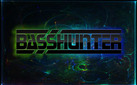 HD desktop wallpaper featuring the stylized word BASSHUNTER with a vibrant, abstract background.