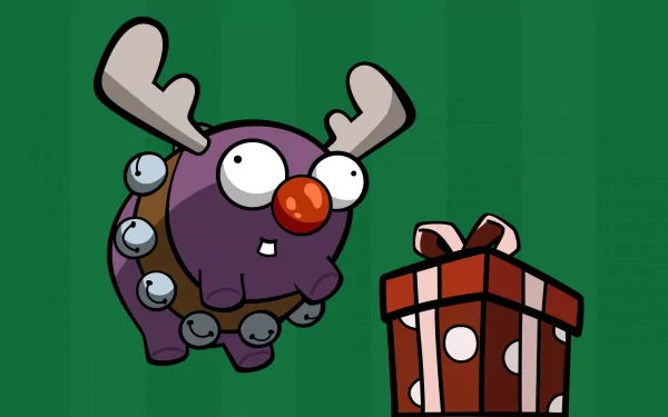 A colorful HD wallpaper featuring a character from the TV show Invader Zim, depicted as a purple creature with antlers and a gift box, set against a green background.