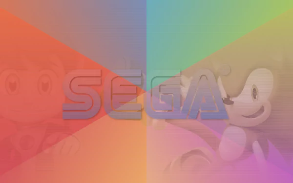 HD desktop wallpaper featuring colorful gradient background with the SEGA logo and silhouettes of Sonic the Hedgehog characters.