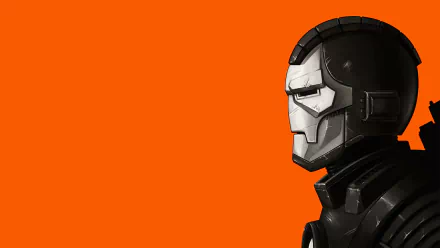 A striking comic depiction of War Machine against a bold orange background, designed as an HD PC desktop wallpaper and background.