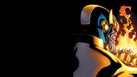 HD desktop wallpaper and background featuring Thanos from the comic universe, with a dark background highlighting his powerful presence and the Infinity Gauntlet glowing beside him.