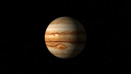 A stunning HD desktop wallpaper featuring Jupiter, showcasing its distinct bands and swirling atmosphere against a deep black space backdrop, perfect for sci-fi enthusiasts.