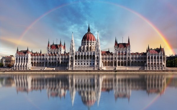 Man Made Hungarian Parliament Building Monuments Budapest Hungary Rainbow HD Wallpaper | Background Image