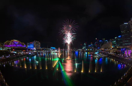 fountain fireworks Australia Sydney man made darling harbour HD Desktop Wallpaper | Background Image