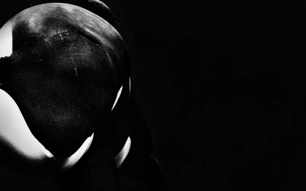 A striking HD desktop wallpaper featuring an orca, showcasing its sleek black and white form against a dark background, emphasizing the beauty of this majestic marine animal.
