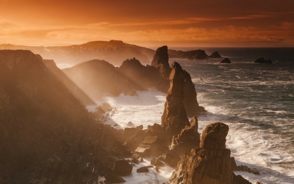 Nature Coastline Sunshine Cliff Seashore Sea HD Wallpaper | Background Image