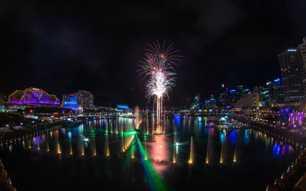 fountain fireworks Australia Sydney man made darling harbour HD Desktop Wallpaper | Background Image