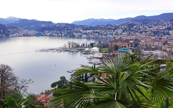 Man Made Lugano Towns Switzerland Mountain Lake HD Wallpaper | Background Image