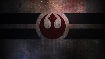 HD desktop wallpaper featuring the iconic Rebel Alliance logo from Star Wars, set against a textured background with dark stripes and a rugged appearance.