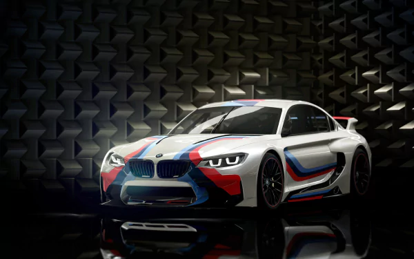 HD desktop wallpaper of the BMW Vision Gran Turismo concept car with racing livery, featured in the Gran Turismo video game series.