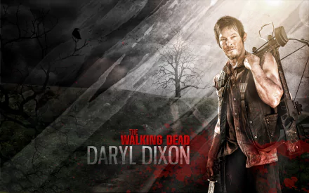 A striking HD wallpaper featuring Daryl Dixon from The Walking Dead, showcasing Norman Reedus as the rugged character against a dark, atmospheric background.