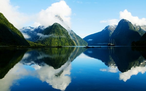 Earth Milford Sound Mountain Reflection Cloud Lake New Zealand Fjord Mitre Peak HD Wallpaper | Background Image
