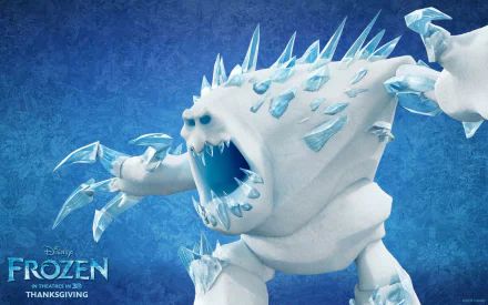 HD PC desktop wallpaper featuring Marshmallow, the ice giant from Disney's Frozen movie, set against a blue icy background.