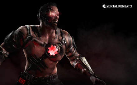 A striking HD wallpaper from Mortal Kombat X featuring a fierce character with a rugged appearance, set against a dynamic, dark background.